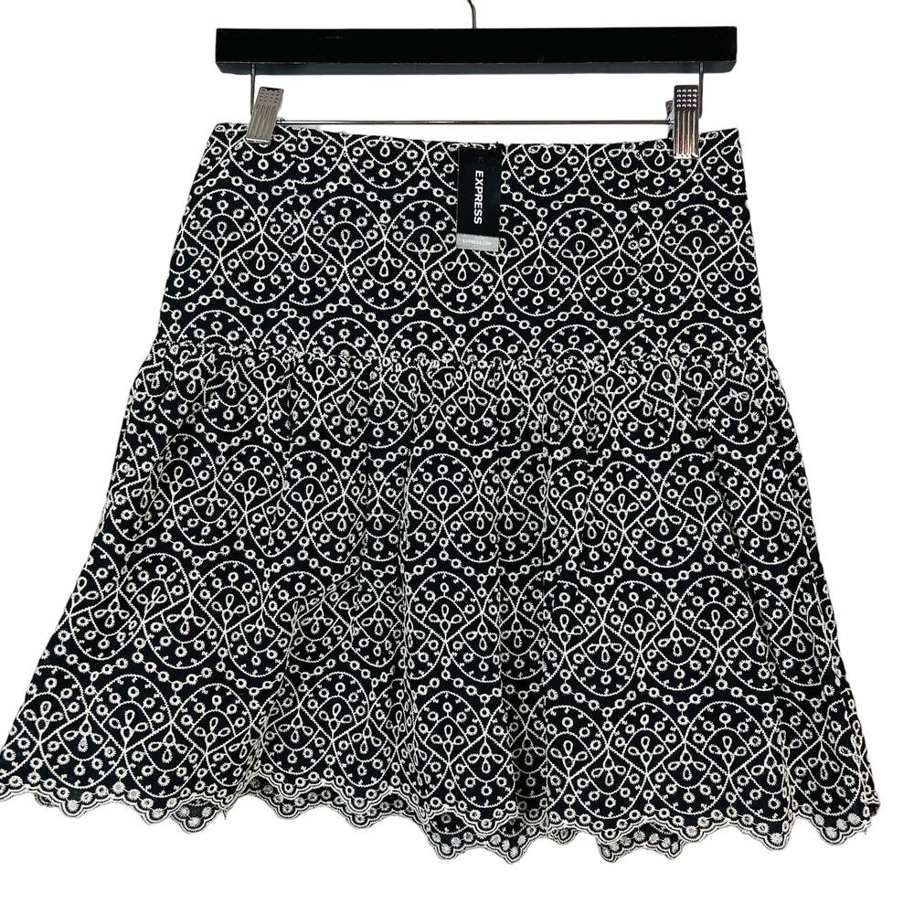 NEW! Express Embroidered Skater Swing Skirt Eyelet Black White - 4